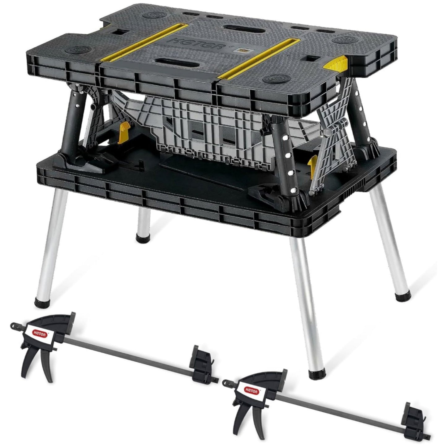 Keter Folding Work Table, Portable Workbench w/ 12" Clamps for Garage/Wood Shop