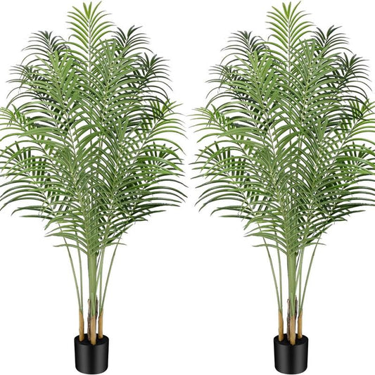 Artificial Palm Tree 4FT, Realistic Polyester Plant in Black Pot, UV-Resistant for Indoor & Outdoor Decoration
