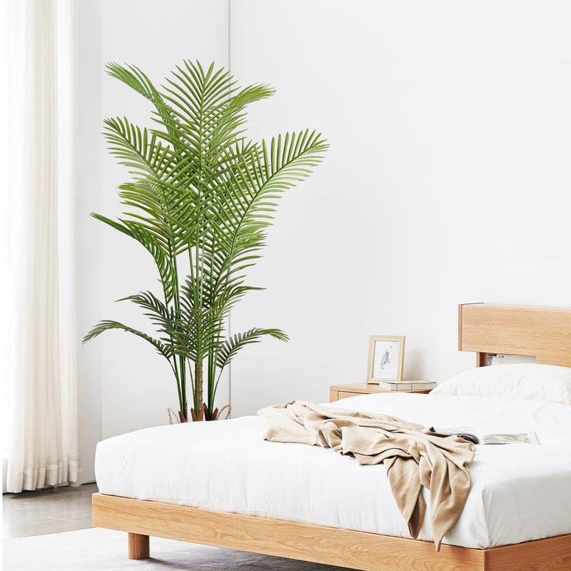 Artificial Palm Tree 4FT, Realistic Polyester Plant in Black Pot, UV-Resistant for Indoor & Outdoor Decoration