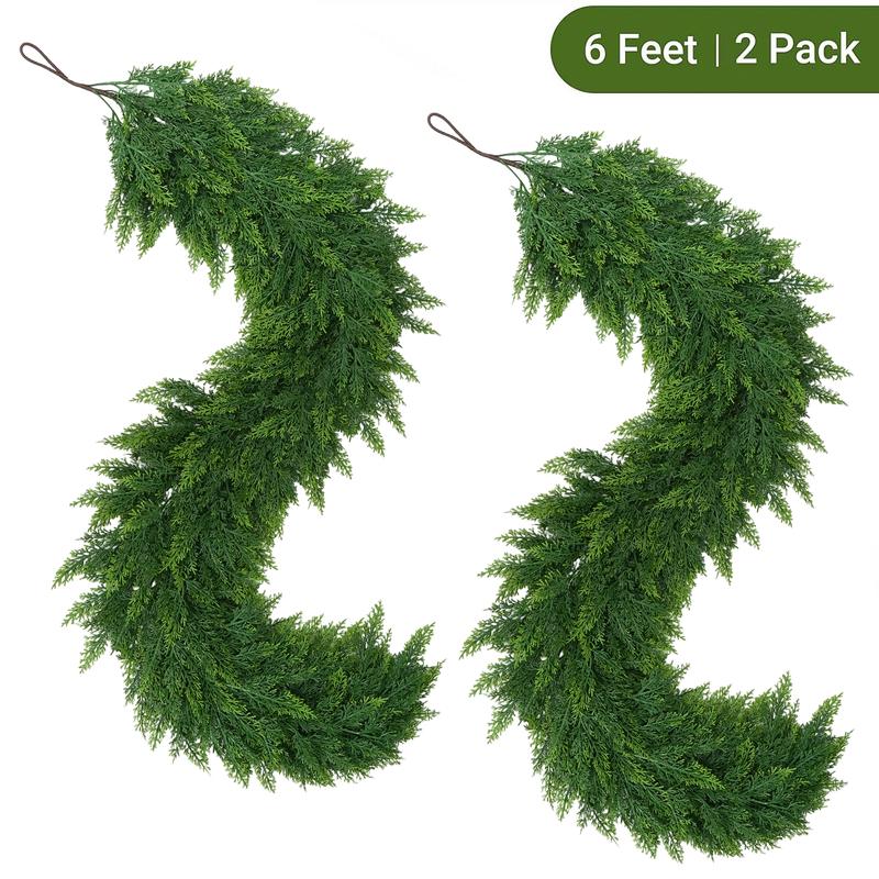 2-Pack 6FT Artificial Cedar Garlands – Real Touch Winter Greenery for Christmas Decor