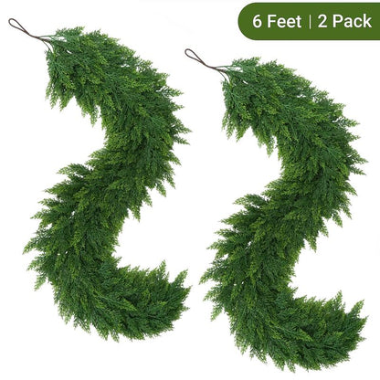 2-Pack 6FT Artificial Cedar Garlands – Real Touch Winter Greenery for Christmas Decor