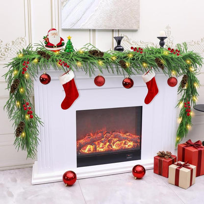 140-Inch Real Touch Norfolk Garland with LED Lights, Waterproof Artificial Greenery for Fireplace & Holiday Decor