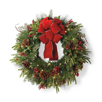 Christmas Cheer Cordless Wreath with Red Bow