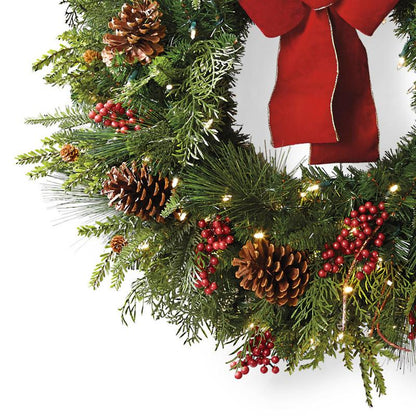 Christmas Cheer Cordless Wreath with Red Bow