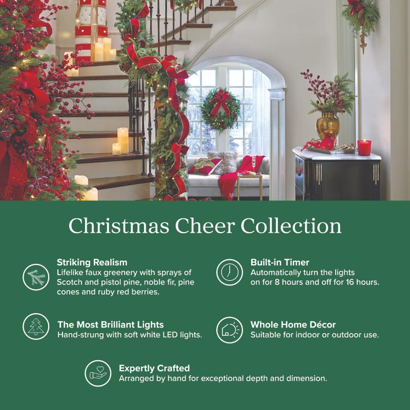 Christmas Cheer Cordless Wreath with Red Bow