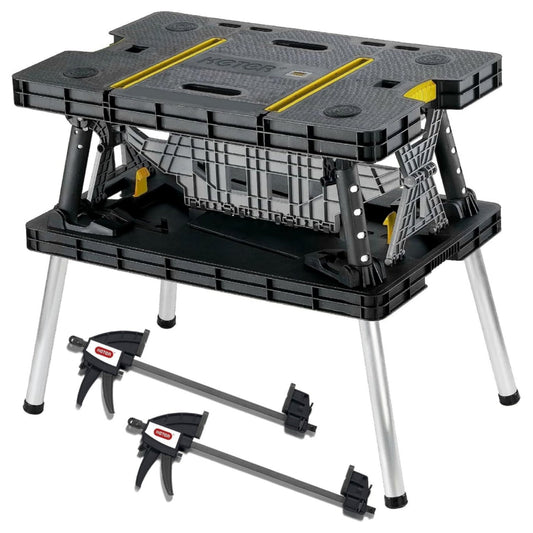 Keter Folding Work Table, Portable Workbench w/ 12" Clamps for Garage/Wood Shop