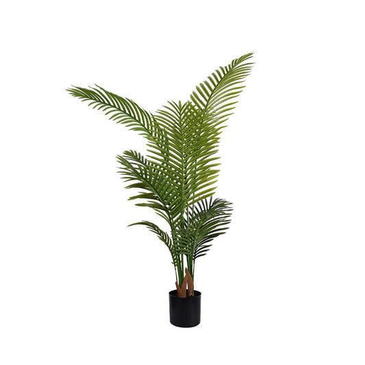 Artificial Palm Tree 4FT, Realistic Polyester Plant in Black Pot, UV-Resistant for Indoor & Outdoor Decoration