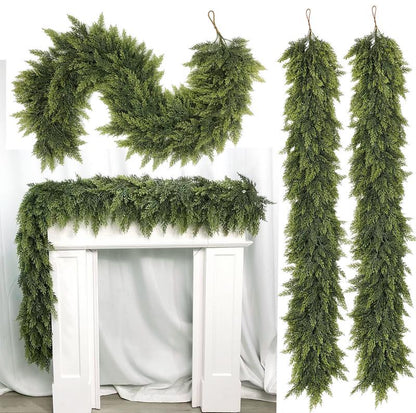 2-Pack 6FT Artificial Cedar Garlands – Real Touch Winter Greenery for Christmas Decor