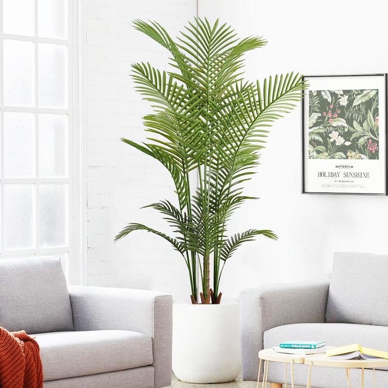 Artificial Palm Tree 4FT, Realistic Polyester Plant in Black Pot, UV-Resistant for Indoor & Outdoor Decoration