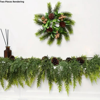 72" Real Touch Cedar Garland with 10 Artificial Pine Cones – Rustic Greenery for Party, Wedding & DIY Decor