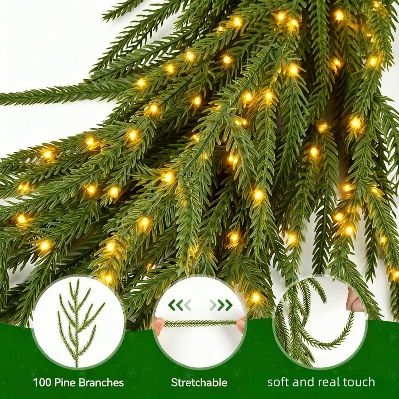 140-Inch Real Touch Norfolk Garland with LED Lights, Waterproof Artificial Greenery for Fireplace & Holiday Decor