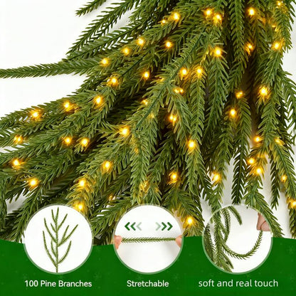140-Inch Real Touch Norfolk Garland with LED Lights, Waterproof Artificial Greenery for Fireplace & Holiday Decor