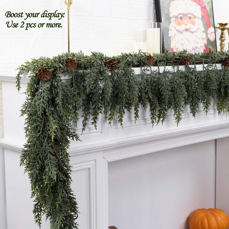 72" Real Touch Cedar Garland with 10 Artificial Pine Cones – Rustic Greenery for Party, Wedding & DIY Decor