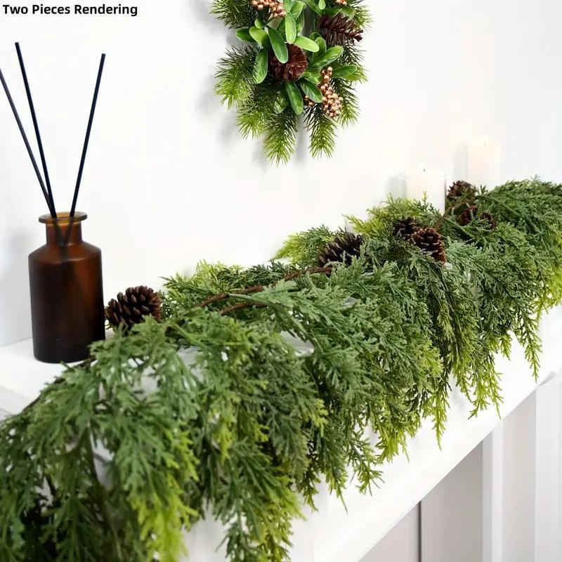 72" Real Touch Cedar Garland with 10 Artificial Pine Cones – Rustic Greenery for Party, Wedding & DIY Decor