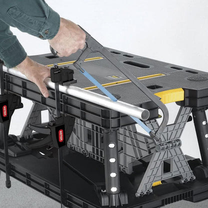 Keter Folding Work Table, Portable Workbench w/ 12" Clamps for Garage/Wood Shop