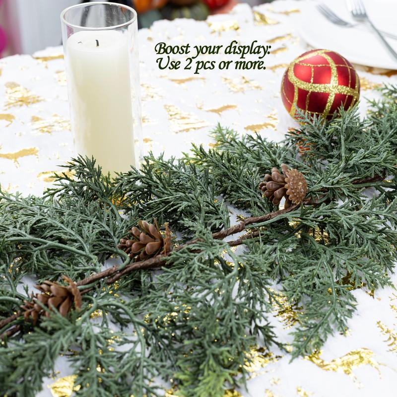 72" Real Touch Cedar Garland with 10 Artificial Pine Cones – Rustic Greenery for Party, Wedding & DIY Decor