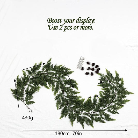 72" Real Touch Cedar Garland with 10 Artificial Pine Cones – Rustic Greenery for Party, Wedding & DIY Decor