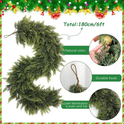 2-Pack 6FT Artificial Cedar Garlands – Real Touch Winter Greenery for Christmas Decor