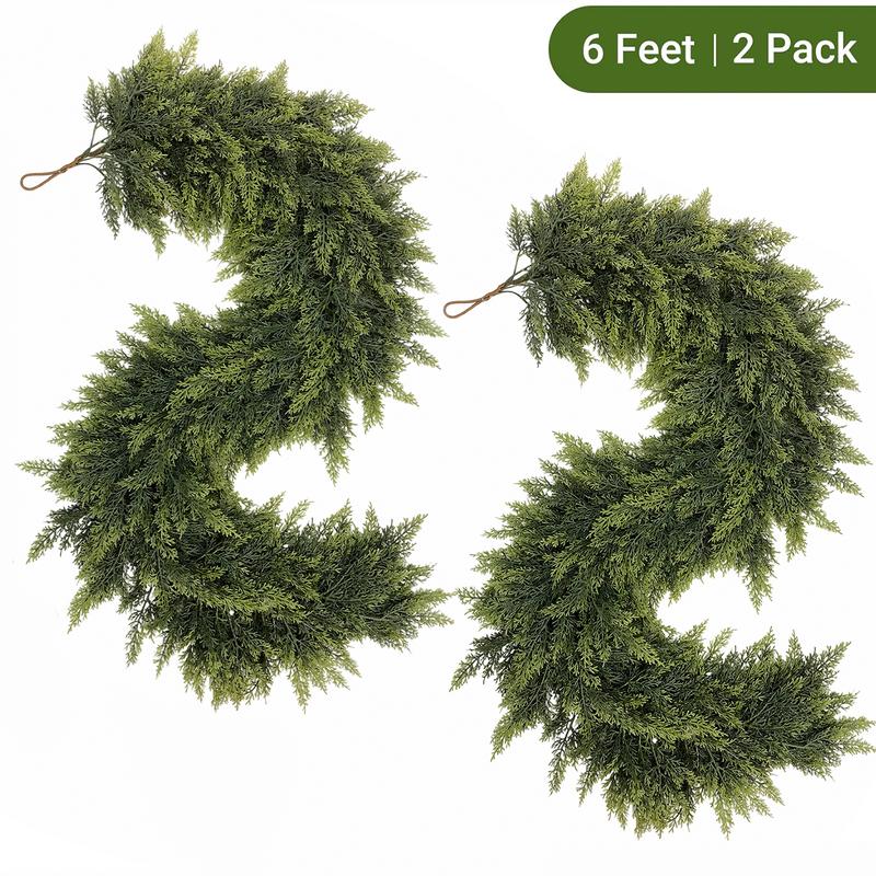 2-Pack 6FT Artificial Cedar Garlands – Real Touch Winter Greenery for Christmas Decor