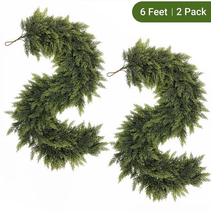 2-Pack 6FT Artificial Cedar Garlands – Real Touch Winter Greenery for Christmas Decor