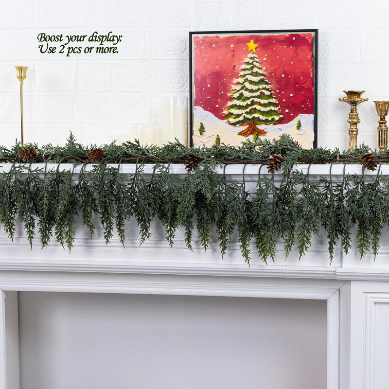 72" Real Touch Cedar Garland with 10 Artificial Pine Cones – Rustic Greenery for Party, Wedding & DIY Decor