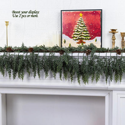 72" Real Touch Cedar Garland with 10 Artificial Pine Cones – Rustic Greenery for Party, Wedding & DIY Decor